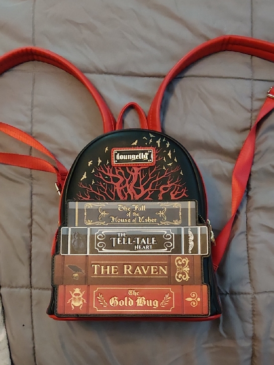 Loungefly Handbags - Loungefly Black & Red Gothic Book Stacked Mini Backpack